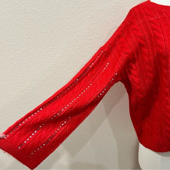 Adyson Parker Red Cable Knit Sequin Striped NWT Sweater Size Medium - Picture 4 of 13